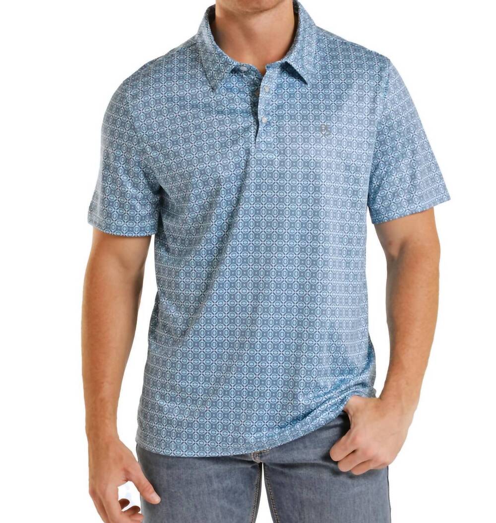 NEW PANHANDLE aztec ripple performance polo in blue geo